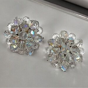 VINTAGE Clear AB Glass Cluster Clip On Earrings